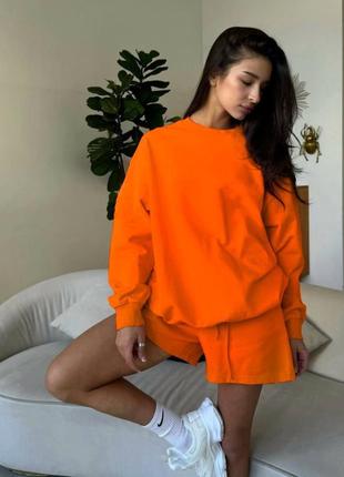 🌈3! шикарний жіночий костюм світшот шорти свитшот женский помаранчевий оранжевий оранж