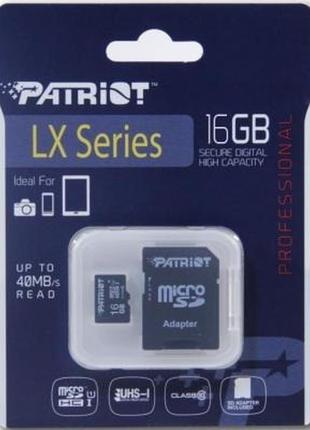Картка пам'яті microsdhc 16gb class10 uhs-i patriot sd-адаптер (psf16gmcsdhc10)