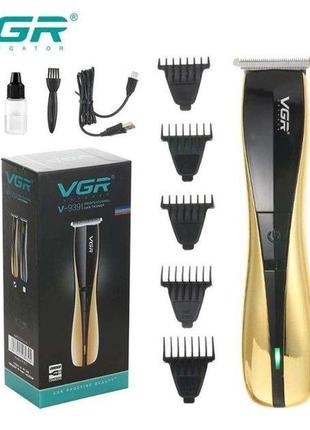 Тример акумуляторний vgr для стрижки волосся та бороди, машинка для стрижки зі змінними насадками g-939