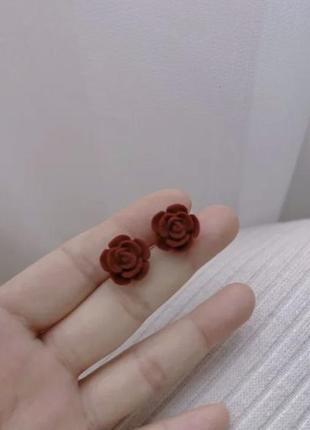 Серьги розы, шарики цветы бордовые, красные