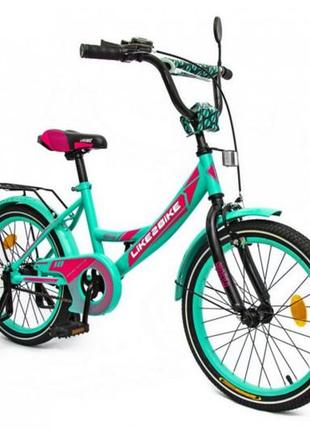 Велосипед дитячий 2-х колісний "18'' 211803 like2bike sky, бірюзовий, рама сталь, з дзвінком, ручні