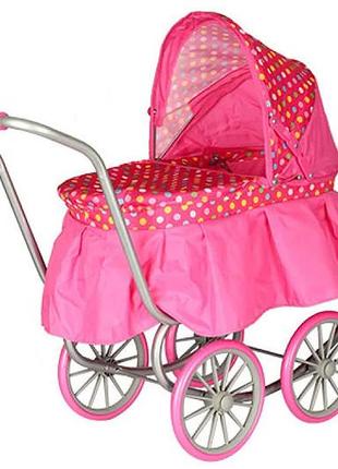 Детская коляска для куклы розовая с юбкой