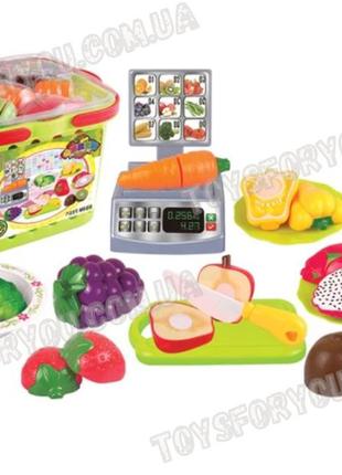 Набор фруктов и овощей для разрезания на липучках с весами, в корзине 686
