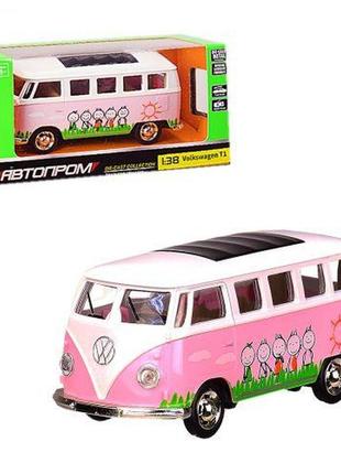 Металлический автобус из серии "автопром" розовый