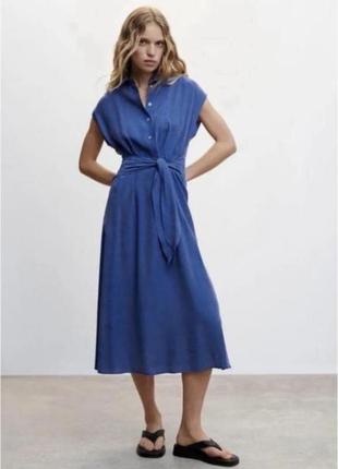 Платье миди из лиоцелла синего цвета mango xs