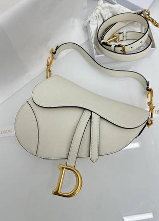 Сумка белая люкс в стиле dior saddle bag