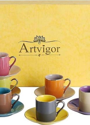 Artvigor набор цветных глазурованных фарфоровых сервизов а 6 персон емкостью 80 мл
