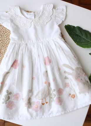 Ніжна літня біла бавовняна сукня з ніжним принтом george 9-12 міс