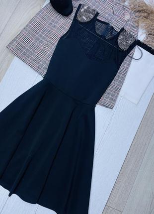 Чёрное вечернее платье xs платье клёш короткое платье с бисером