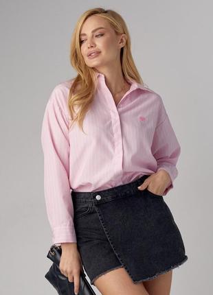 Женская рубашка в полоску с вышитым сердцем - розовый цвет, l (есть размеры)