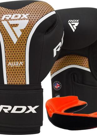 Боксерські рукавиці rdx aura plus t-17 black golden 14 унцій (капа в комплекті)