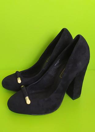 Замшевые чёрные туфли на устойчивом каблуке topshop, 36