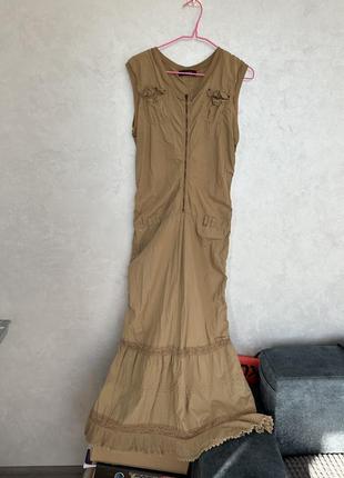 Платье трендовое длинное в пол в стиле милитари