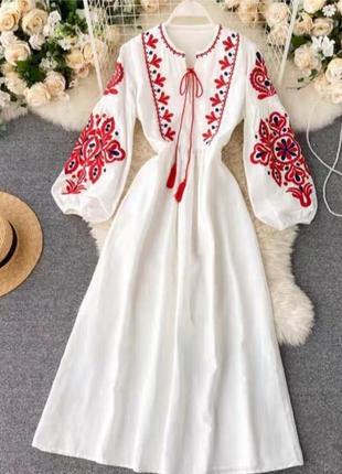 Женская бело-красная вышиванка, вышитая рубашка, вышитое платье, s-m