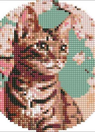 Набір з алмазною мозаїкою "чарівне кошеня" на круглому підрамнику d19см