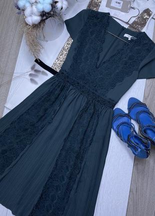 Смарагдова коротка сукня xs плаття кльош коротке плаття з мереживом