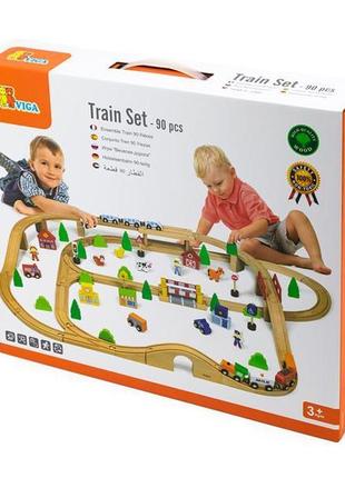 Іграшкова залізниця viga toys дерев'яна 90 ел. (50998)