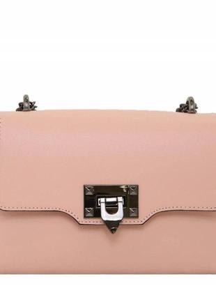 Розовая сумочка на цепочке кожаная стильная италия 79812p