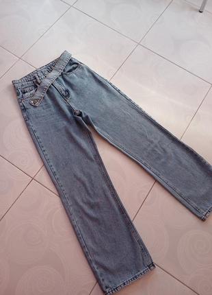 Стильні блакитні широкі джинси, палаццо з поясом