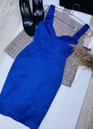 Синее атласное платье h&m xs платье коктейльное короткое платье вечернее