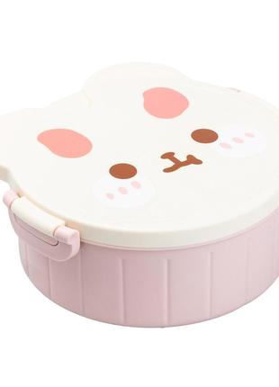 Детский ланч-бокс пластиковый со столовыми приборами "кролик",18х18х7 см, розовый