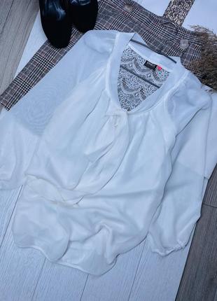 Белая шифоновая блуза m блуза с кружевной спиной романтичная блуза с воздушными рукавами