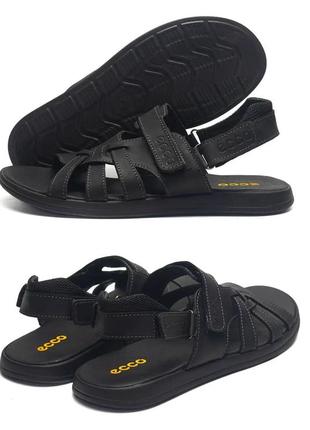 Мужские летние кожаные сандалии e-o black, кожаные мужские сандали / босоножки, шлёпанцы черные, мужская обувь