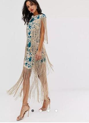 Плаття міді з вишивкою й бахромою asos edition у стилі гетсбі