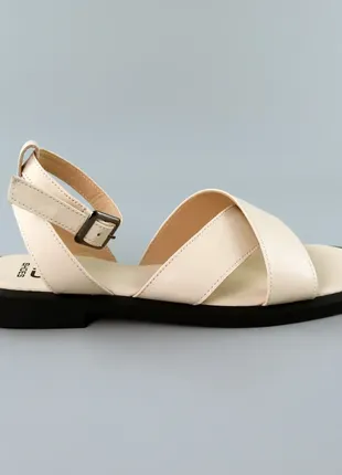 Стильные молочные босоножки-сандали бежевые,кожаные,натуральная кожа-женская обувь летнее/на лето