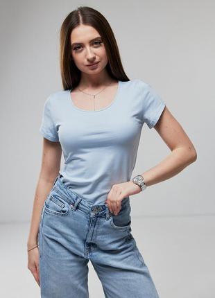 Женская приталенная футболка из хлопка маленького размера голубая 42-44, 44-46, 46-48