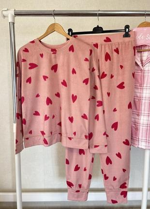Розовая флисовая пижама с сердечками marks &amp; spencer 🩷🩷🩷
