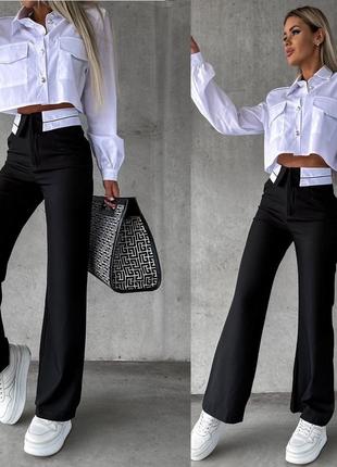 Однотонные женские палаццо брюки имитация белья высокая прямые брюки софт легкие женские кюлоты клеш посадка классические объемные прямые