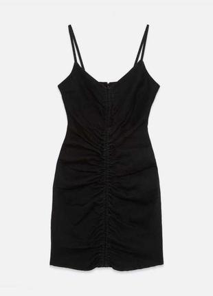 Джинсова сукня new look чорна бавовняна жіноча на бретелях міні зі стяжкою базова