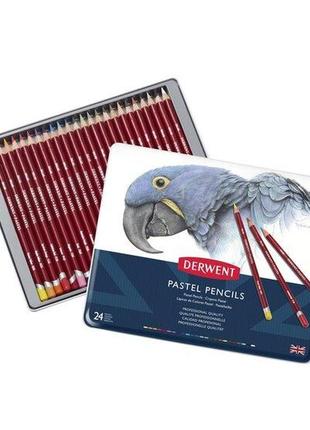 Набір пастельних олівців derwent pastel pencils 24 кольори металевий пенал