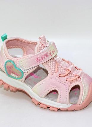 Дитячі рожеві спортивні босоніжки для дівчаток із закритим носком із серцями