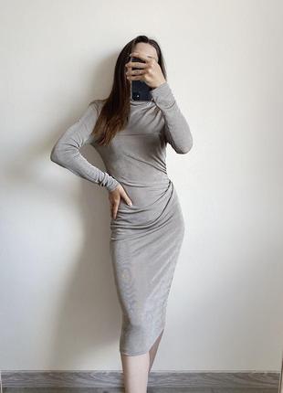 Сяюча сукня shein сіра срібна блискуча міді з довгими рукавами святкова жіноча плаття