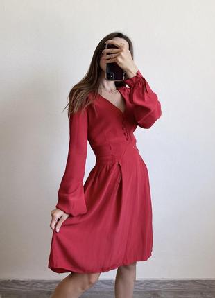 Красное платье asos миди женская вискозное летнее весеннее с длинными рукавами платья