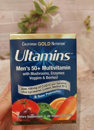 ‼️акційна ціна ‼️ultamins, мультивітаміни для чоловіків старше 50 років, з коензимом q10, грибами, ферментами, овочами та ягодами, 60 рослинних капсул