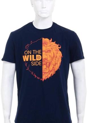 Футболка logos лев, синяя, с принтом, летняя футболка, с логотипом, синяя мужская футболка, черная футболка