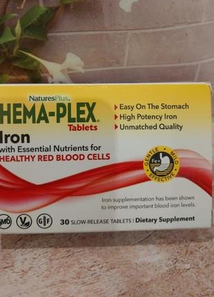 Hema-plex, железо с необходимыми питательными веществами для здоровья эритроцитов, 30 таблеток с медленным высвобождением