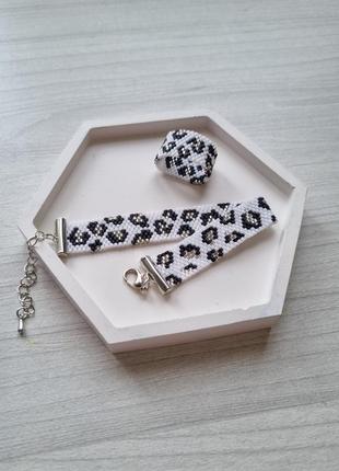 Набор украшений "лео" кольцо и браслет из японского ювелирного бисера