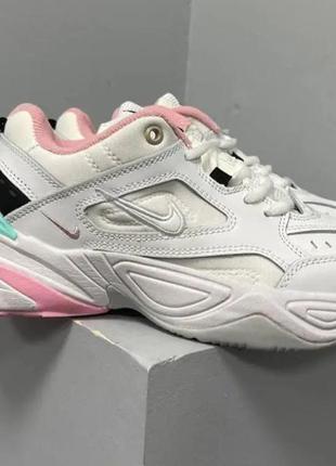 Жіночі кросівки nike m2k tekno 'white pink turquoise' (білі з рожевим) спортивні масивні кроси