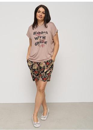 Пижама женская шорты и футболка с надписью 15304