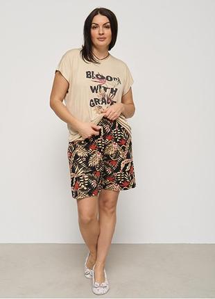 Пижама женская шорты и футболка с надписью 15305
