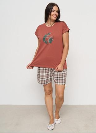Пижама женская шорты и футболка терракотовая 15311