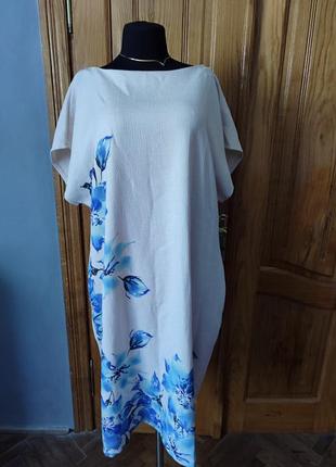 Стильне плаття з квітковим блакитним принтом батал натуральна тканина