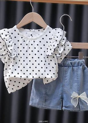 Детский летний костюм блузка джинсовые шорты
