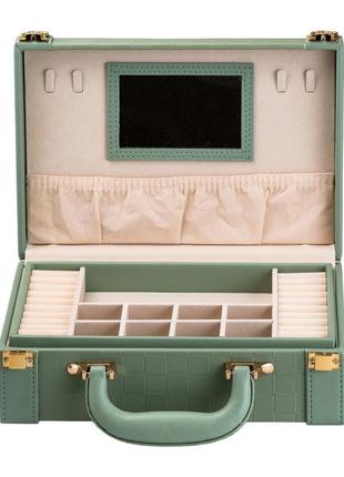 Скринька-органайзер з ручкою для зберігання/транспортування ювелірних прикрас та біжутерії,оливкова, 27х18,5х9 см см