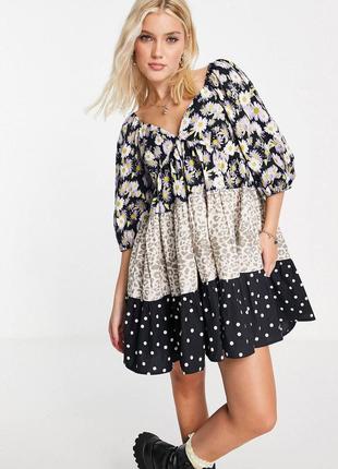 Ярусное платье мини в стиле бэби-долл asos design