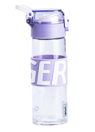 Бутылка для воды 460 (мл) стеклянная прозрачная с пластиковой крышкой  22 (см) спортивная фиолетовый